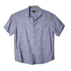 Untuckit Denim Blue Linen Short Sleeve Shirt Mens Size Large